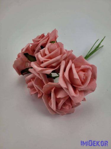 Polifoam rózsa 6 cm drótos 6 fej/köteg - Rózsaszín