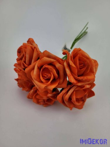 Polifoam rózsa 6 cm drótos 6 fej/köteg - Narancs