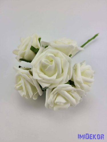 Polifoam rózsa 6 cm drótos 6 fej/köteg - Törtfehér