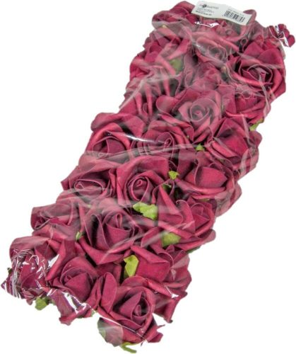 Polifoam rózsa fej virágfej habvirág aljlevéllel 6 cm bordó habrózsa