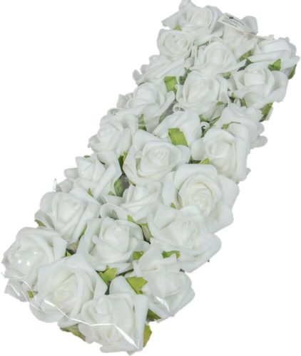 Polifoam rózsa fej virágfej habvirág aljlevéllel 6 cm fehér habrózsa