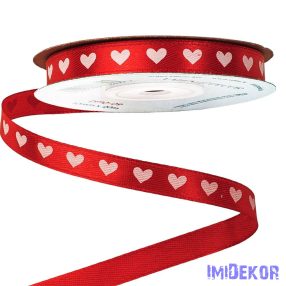 Szívecskés szatén szalag 10mm x 20m - Piros