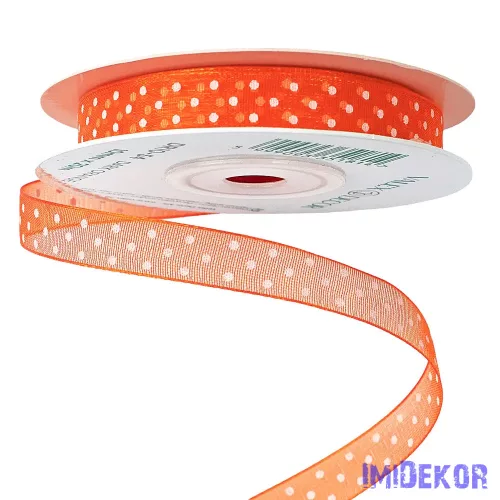 Pöttyös organza szalag 10mm x 20m - Sötétnarancssárga