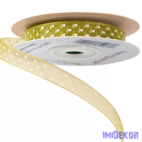 Pöttyös organza szalag 10mm x 20m - Teazöld