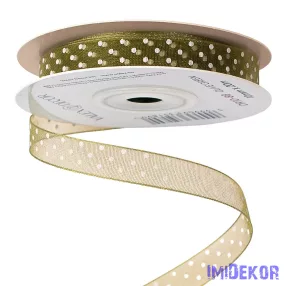 Pöttyös organza szalag 10mm x 20m - Olivazöld