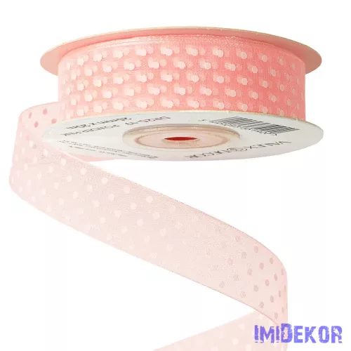 Pöttyös organza szalag 20mm x 20m - Púder rózsaszín