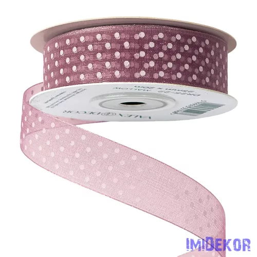 Pöttyös organza szalag 20mm x 20m - Mályva
