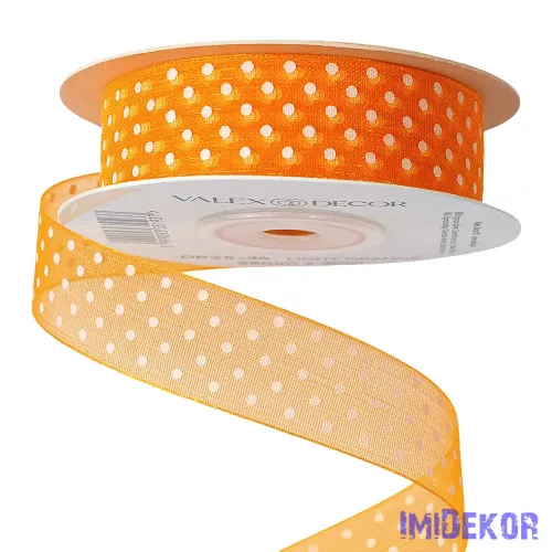 Pöttyös organza szalag 20mm x 20m - Világos narancssárga