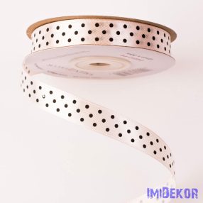 Fekete pöttyös szatén szalag 12mm x 20m - Pezsgő
