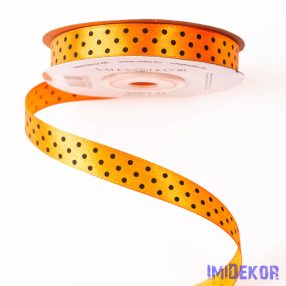   Fekete pöttyös szatén szalag 12mm x 20m - Sötét narancssárga