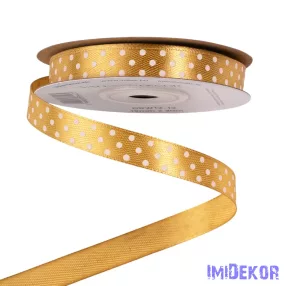 Fehér pöttyös szatén szalag 12mm x 20m - Arany