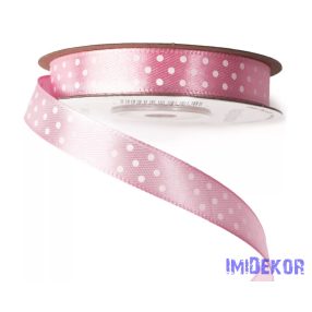 Fehér pöttyös szatén szalag 12mm x 20m - Rózsaszín