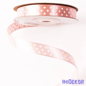   Fehér pöttyös szatén szalag 12mm x 20m - Púder rózsaszín