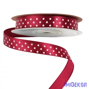Fehér pöttyös szatén szalag 12mm x 20m - Wine red