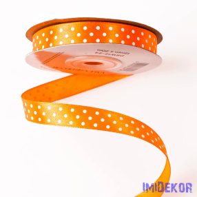   Fehér pöttyös szatén szalag 12mm x 20m - Sötét narancssárga