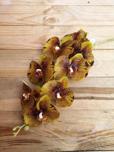 Orchidea 9v. ág gumis szálas művirág 103 cm - Zöldes Barna Cirmos