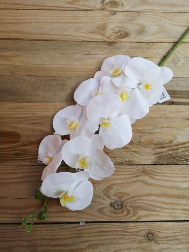 Orchidea 9v. ág gumis szálas művirág 103 cm - Fehér