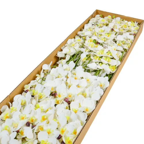 Orchidea 7v. ág gumis szálas művirág 70 cm - Fehér