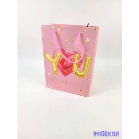 Ajándéktáska 24x18x9 cm - Rózsaszín szív mintás 5 A
