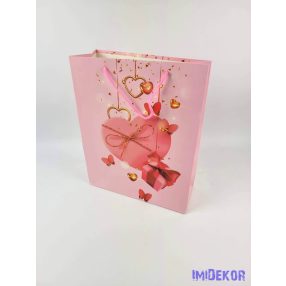   Ajándéktáska 32x25,5x10 cm - Rózsaszín szív mintás 6 B
