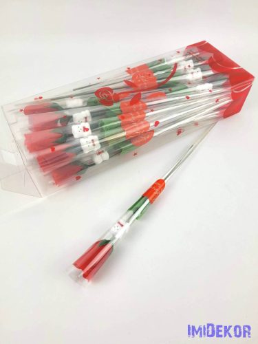 Selyem rózsaszál macival díszcsomagolásban 33 cm