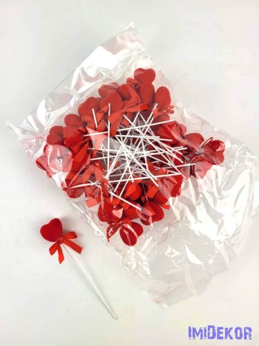 Pálcás szív betűző 50 db/csomag 11 cm - Piros Bársony
