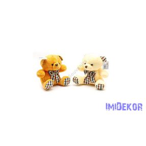 Kockás masnis maci plüss figura 16 cm - Világos Barna