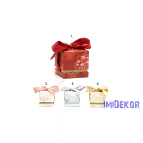   Márvány mintás papír ajándékdoboz kocka 10x10 cm - Piros