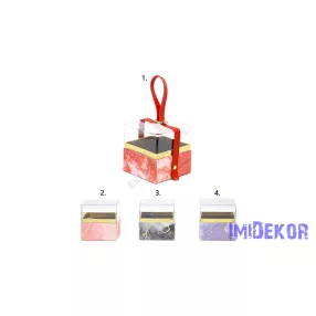 Áttetsző akril fedelű papírdoboz kocka 10x10 cm - Piros