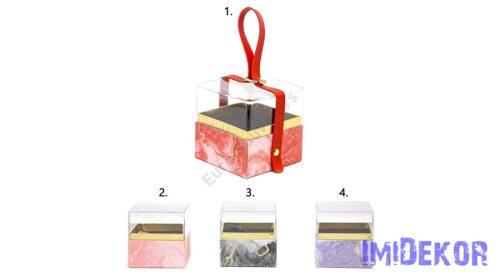 Áttetsző akril fedelű papírdoboz kocka 10x10 cm - Rózsaszín