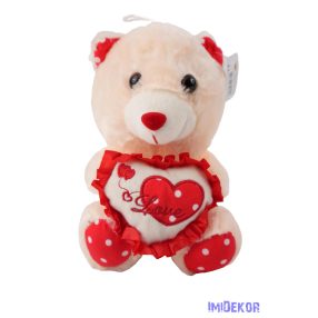 Pöttyöstalpú plüss maci fodros szívvel 21cm - Piros