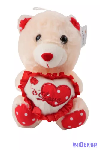 Pöttyöstalpú plüss maci fodros szívvel 21cm - Piros