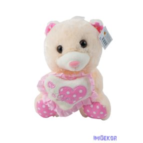   Pöttyöstalpú plüss maci fodros szívvel 21cm - Rózsaszín