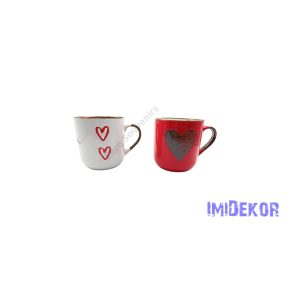 Bögre szív mintával 9x9,5cm - Piros