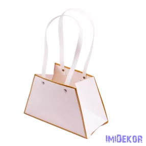 Aranyszélű trapéz virág táska 21x10x13cm - Fehér