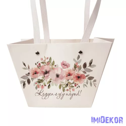 Feliratos virágtáska 20x12x12cm - Legyen szép napod!