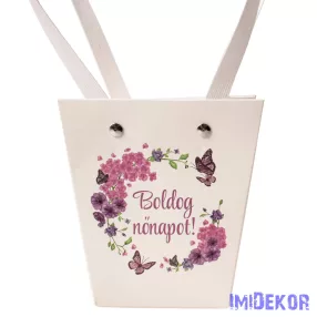 Feliratos virágtáska 12x8x12,5cm - Boldog nőnapot!