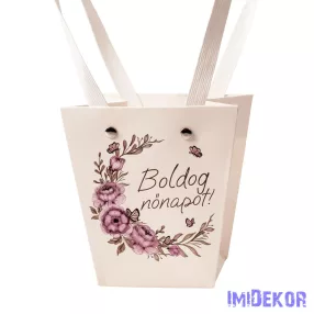Feliratos virágtáska 12x8x12,5cm - Boldog nőnapot!