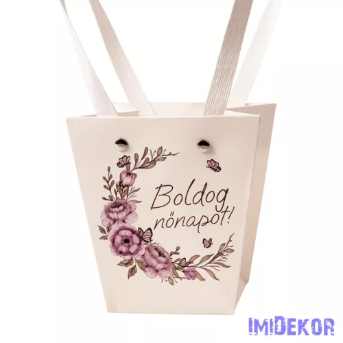 Feliratos virágtáska 12x8x12,5cm - Boldog nőnapot!