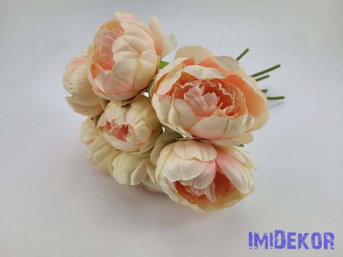 Nyílt Peónia 7 fejes kötegelt selyemvirág csokor 35 cm - Barack-Rózsaszín