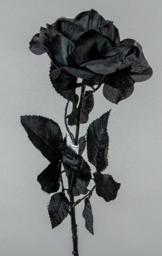 Fekete nyílott rózsa szálas selyemvirág 65 cm