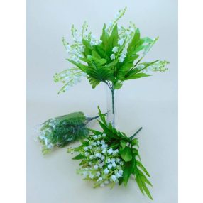 Gyöngyvirág 7 ágú selyemvirág díszítő csokor 33 cm