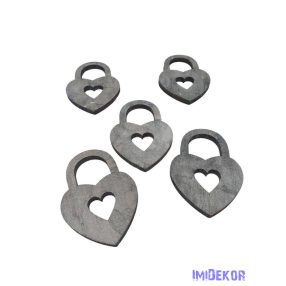Szív lakat fa dekor 5db/csomag