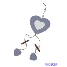 Fa szív függő kb 40cm - Szürke