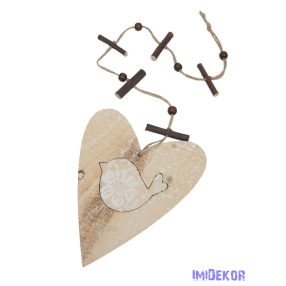 Fa szív girland madárkás - Világos Barna