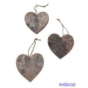Szív nyírfa akasztós dekor 3db/csomag