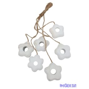 Faragott fa virág zsinórral 6db/csomag - Fehér