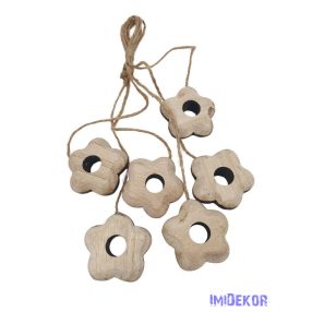 Faragott fa virág zsinórral 6db/csomag - Natúr
