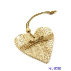 Zsinóros koptatott fa szív 8cm
