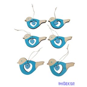 Akasztós szíves madárka 6db/szett - Kék